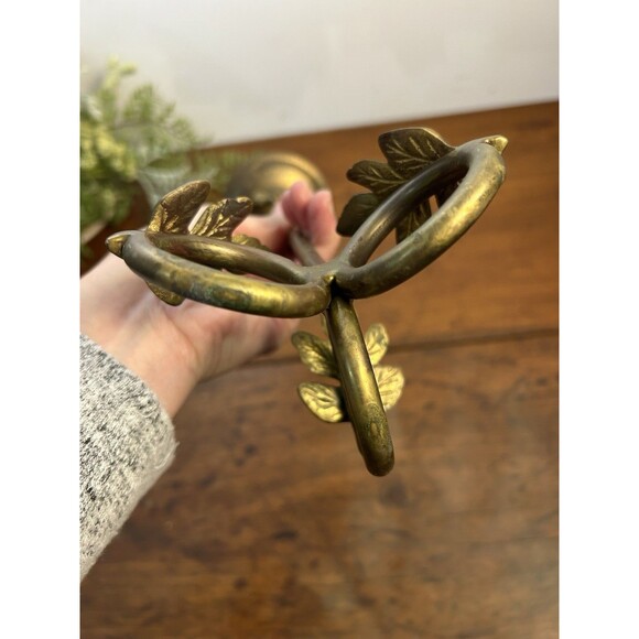 Vintage Brass Pillar Candle Holder With Leaf Motif 10” Tall - Picture 6 of 8